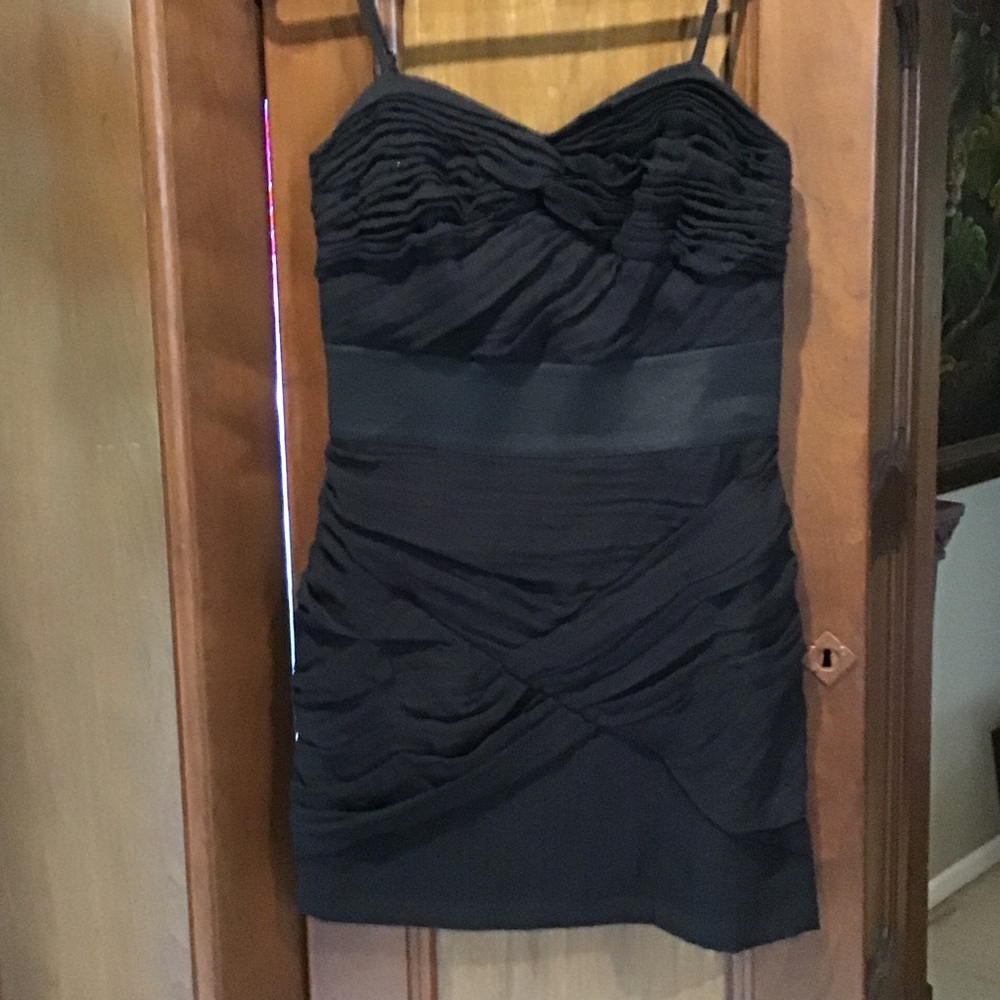 Black Strapless Ruched Mini Dress